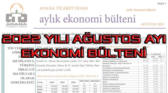 2022 Yılı Ağustos Ayı Ekonomi Bülteni Yayınladı 