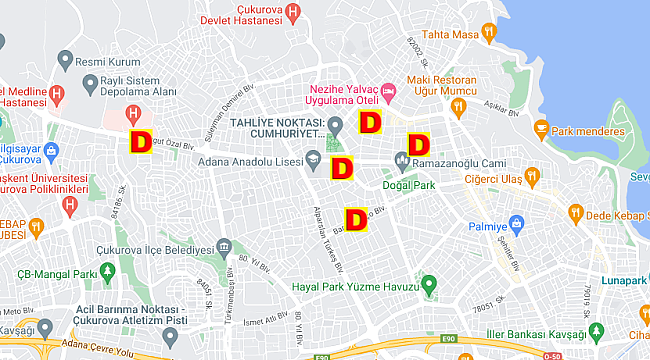 Adana'da Yıkılan Binaların Harita Üzerinde Görünümü