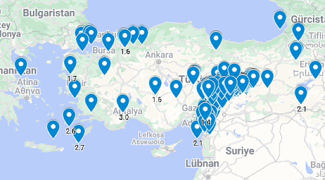 Son 24 Saat İçindeki Depremler