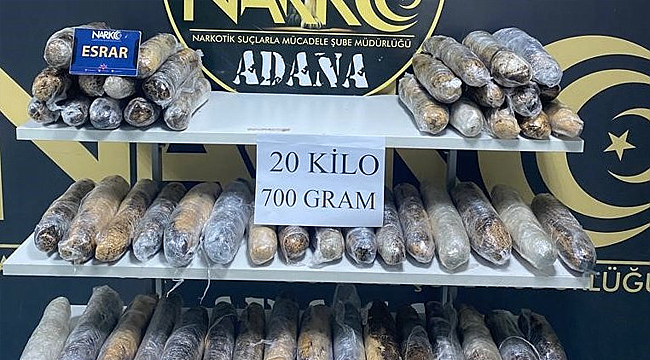 Adana'da 20 kilo 700 gram esrar ele geçirildi, 1 kişi tutuklandı