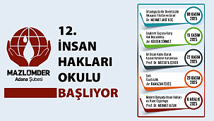 Mazlumder Adana Şube başkanlığının geleneksel İnsan Hakları Okulu Dersleri bu hafta sonu başlıyor